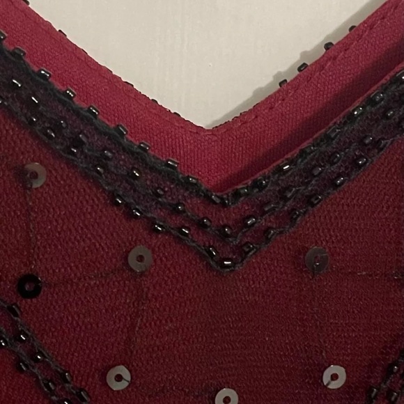 Vampy Gothic Maxi Dress- Black Mesh and Sequins over Red lining w/ Tassels LARGE - Picture 7 of 14